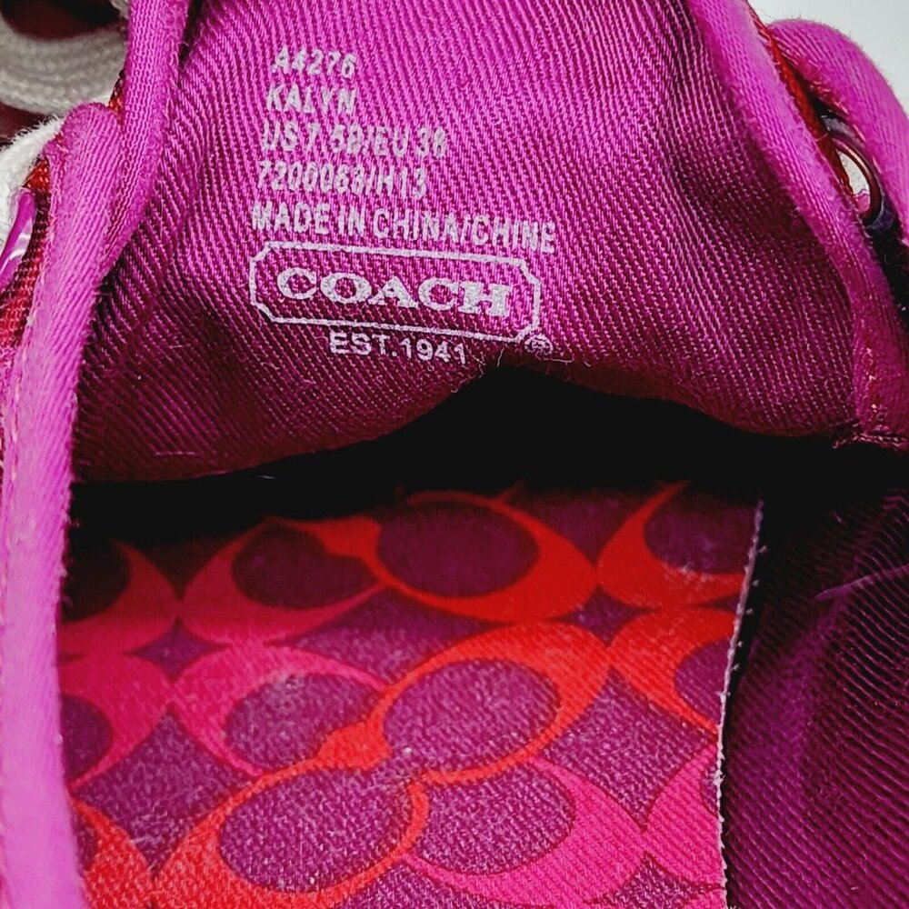 COACH Kalyn Womens Sneakers 7.5 B Pink Red Signature C Logo Lace Up Canvas 7-1/2 - Picture 5 of 11